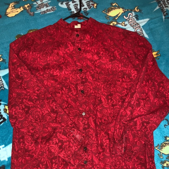 Western Dress Shirt Large red banded collar - Picture 1 of 12